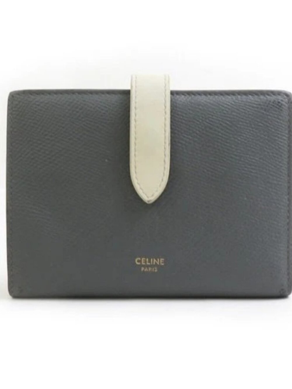 Auth CELINE Bifold Wallet Grey x Off White leather h31246a
